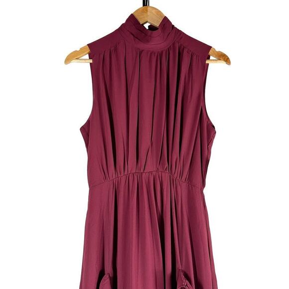 Melloday Mock Neck Ruffle Formal Party Maxi Dress Burgundy Size Small - Picture 4 of 10